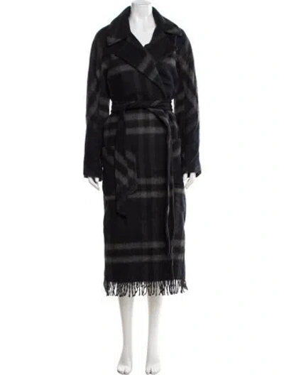 Pre-owned Billy Reid Wool Plaid Print Coat In Black