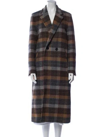 Pre-owned Billy Reid Wool Plaid Print Coat In Brown