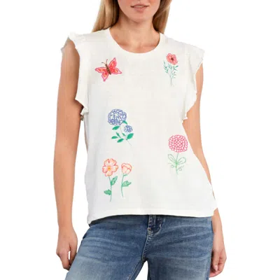 Billy T Aurora Petal Embroidered Sleeveless T-shirt In Multi