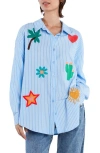 Billy T Bali Exaggerated Embroidered Button-up Shirt In Blue Prep Stripe