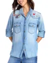Billy T Butterfly Kiss Embroidered Denim Graphic Button-up Shirt In Denim