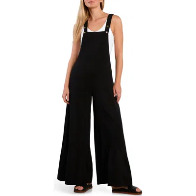 Billy T Butterfly Ruffle Leg Cotton Blend Overalls In Black