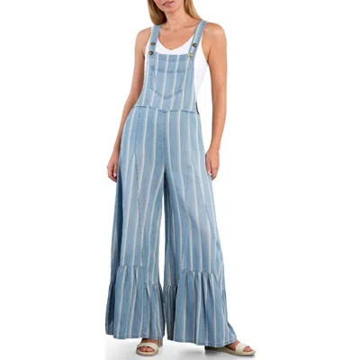 Billy T Butterfly Ruffle Leg Cotton Blend Overalls In Blue