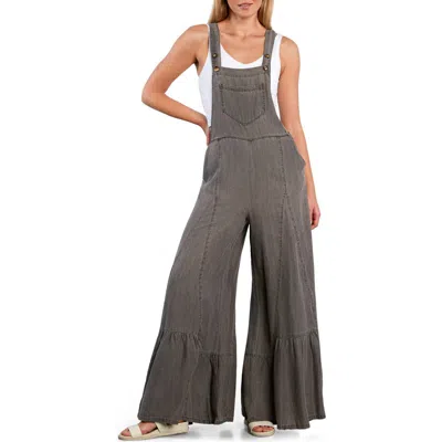 Billy T Butterfly Ruffle Leg Cotton Blend Overalls In Black