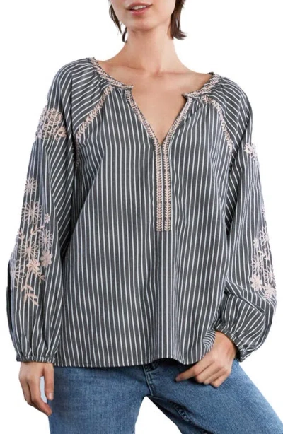 Billy T Cabo Stripe Embroidered Top In Smoke Stripe