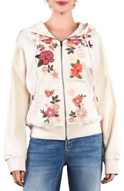 BILLY T BILLY T CAMP PEACE FLORAL EMBROIDERED DENIM HOODIE