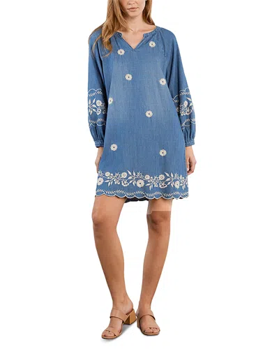 Billy T Capri Embroidered Dress In Blue