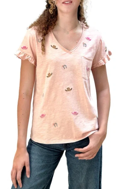 Billy T Cowboy Hat & Horseshoe Embroidered Tee In Pink