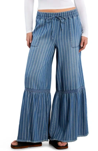 Billy T Drawstring Waist Tiered Denim Pants In Blue