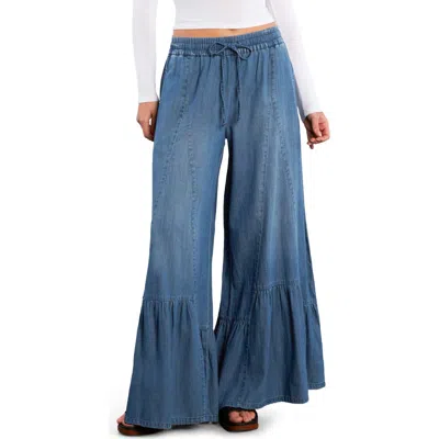 Billy T Drawstring Waist Tiered Denim Pants In Blue