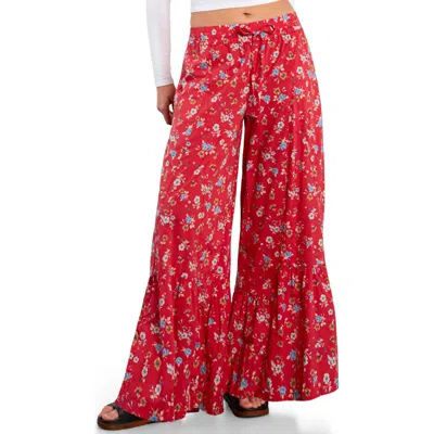Billy T Drawstring Waist Tiered Pants In Red