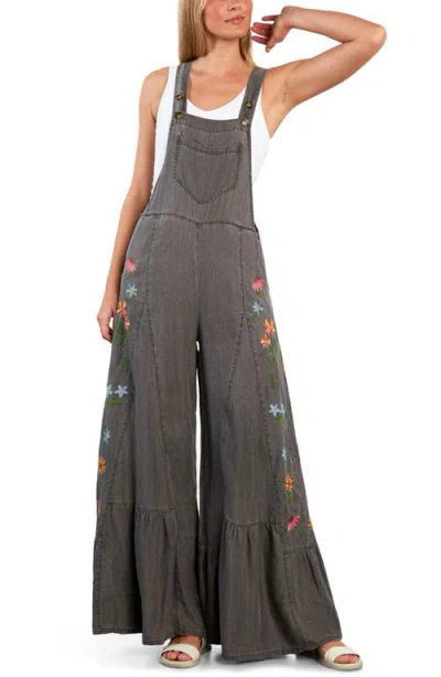 Billy T Embroidered Butterfly Overalls In Black