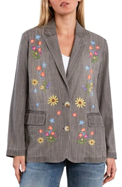 Billy T Embroidered Cotton And Hemp Blazer In Gray