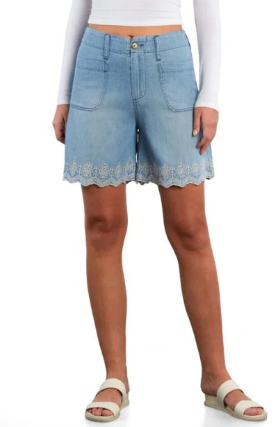 Billy T Embroidered Scallop Denim Shorts In Blue