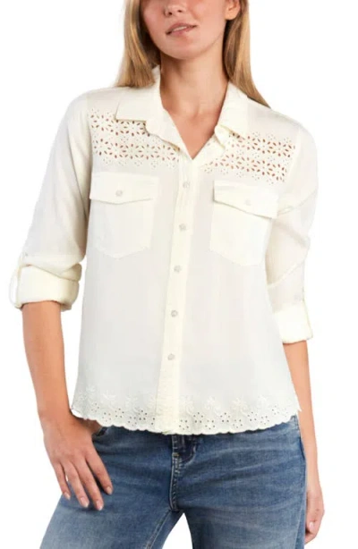 Billy T Eyelet Butterfly Button-up Shirt In White