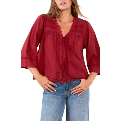 Billy T Fable Floral Lace Trim Cotton Blend Button-up Shirt In Red