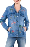 Billy T Flamingo Embroidery Denim Trucker Jacket In Multi