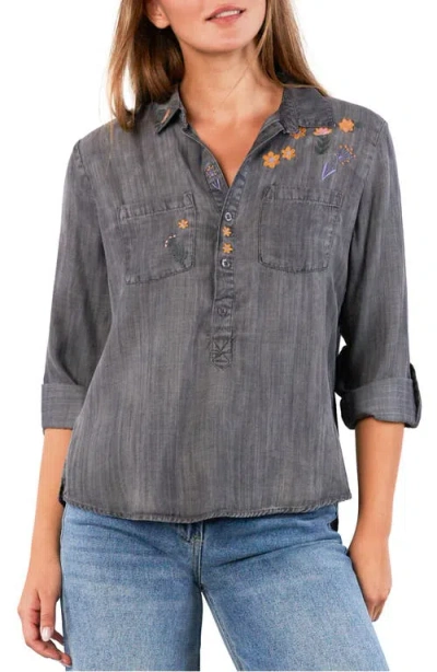 Billy T Floral & Flawless Embroidered Denim Shirt In Gray