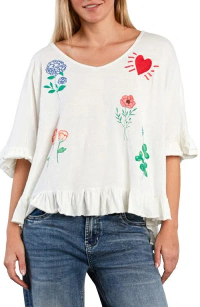 Billy T Floral & Heart Ruffle T-shirt In White