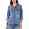 Billy T Floral Crush Embroidered Denim Shirt In Black