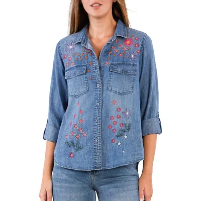 Billy T Floral Crush Embroidered Denim Shirt In Black
