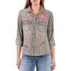Billy T Floral Crush Embroidered Denim Shirt In Blue