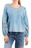 Billy T Floral Embroidery Cotton Blend Poet Top In Blue