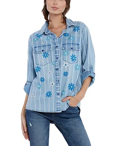 Billy T Floral Embroidery Denim Shirt In Blue