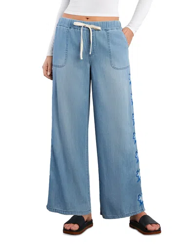 Billy T Floral Lane Embroidery Wide Leg Denim Pants In Blue
