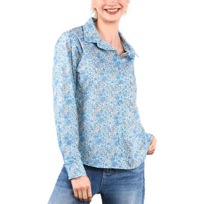 Billy T Floral Print Roll Tab Shirt In Blue