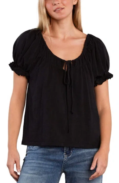 Billy T Gathered Cotton Peasant T-shirt In Black
