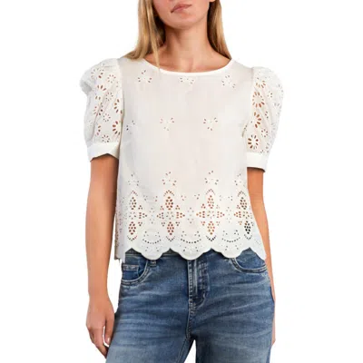 Billy T Halo Eyelet Puff Sleeve Cotton Blend Top In White