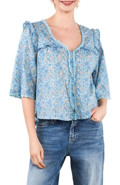 Billy T Happy Allie Floral Cotton Blend Button-up Shirt In Multi