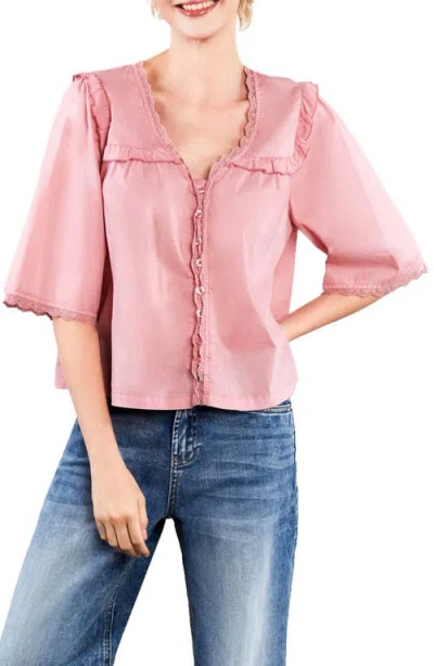 Billy T Happy Allie Floral Cotton Blend Button-up Shirt In Pink