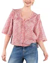Billy T Happy Allie Floral Cotton Blend Button-up Shirt In Pink