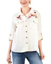 Billy T Happy Place Embrodiered Denim Button-up Shirt In White
