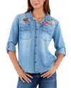 Billy T Happy Place Embrodiered Denim Button-up Shirt In Denim