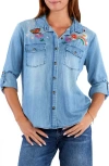 Billy T Happy Place Embrodiered Denim Button-up Shirt In Denim