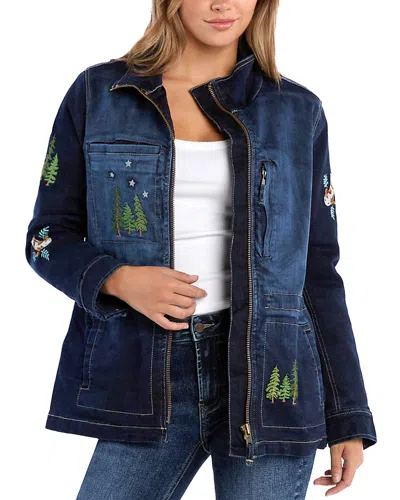 Billy T Happy Trees Embroidered Denim Jacket In Vintage Denim