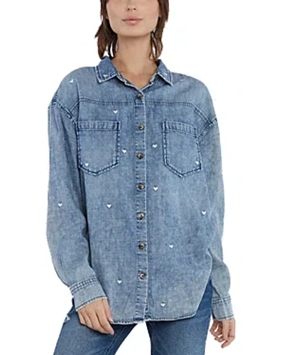 Billy T Hearts Embroidered Shirt In Denim