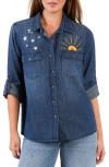 Billy T Hello Sunshine Embroidered Button-up Shirt In Blue
