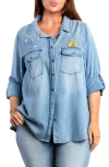 Billy T Hello Sunshine Embroidered Denim Button-up Shirt In Blue