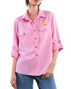 Billy T Hello Sunshine Embroidered Denim Shirt In Perfect Pink