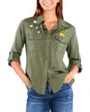 Billy T Hello Sunshine Embroidered Button-up Shirt In Soft Olive