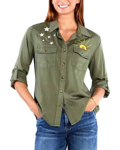 BILLY T HELLO SUNSHINE EMBROIDERED DENIM SHIRT