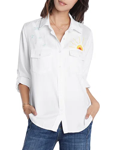 BILLY T HELLO SUNSHINE EMBROIDERED DENIM SHIRT