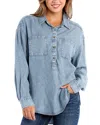 Billy T Railroad Stripe Cotton Popover Shirt In Indigo Rinse