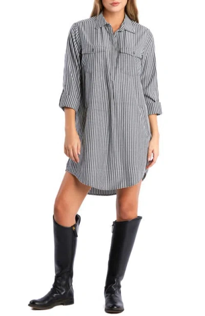 Billy T Jenifer Linen Blend Shirtdress In Smoke Stripes