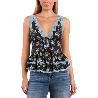 Billy T Lace Trim Cotton Blend Top In Blue