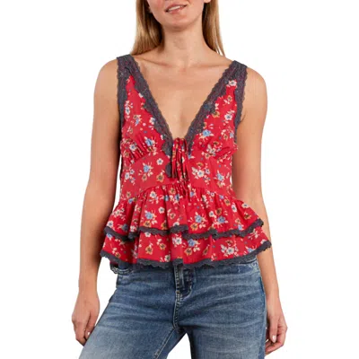 Billy T Lace Trim Cotton Blend Top In Red
